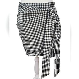 ETOPHE STUDIOS Gingham Wrap Mini Skirt with Tie Front In Black/white. Size Med